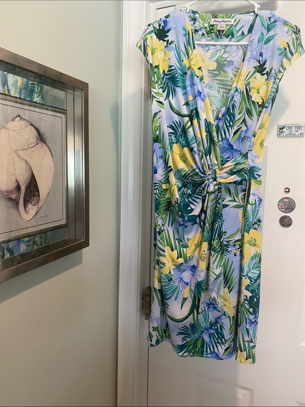 Tommy Bahama Blue Tropical Floral Wrap Dress with Yellow & Green Accents